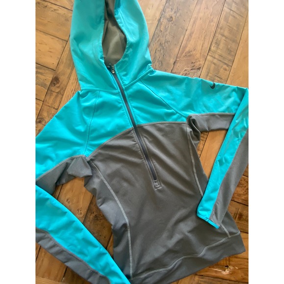 #6 Gray and Turquoise Women's Nike ProDry-Fit Quarter Zip Hoodie, Sz; XS - Picture 1 of 9